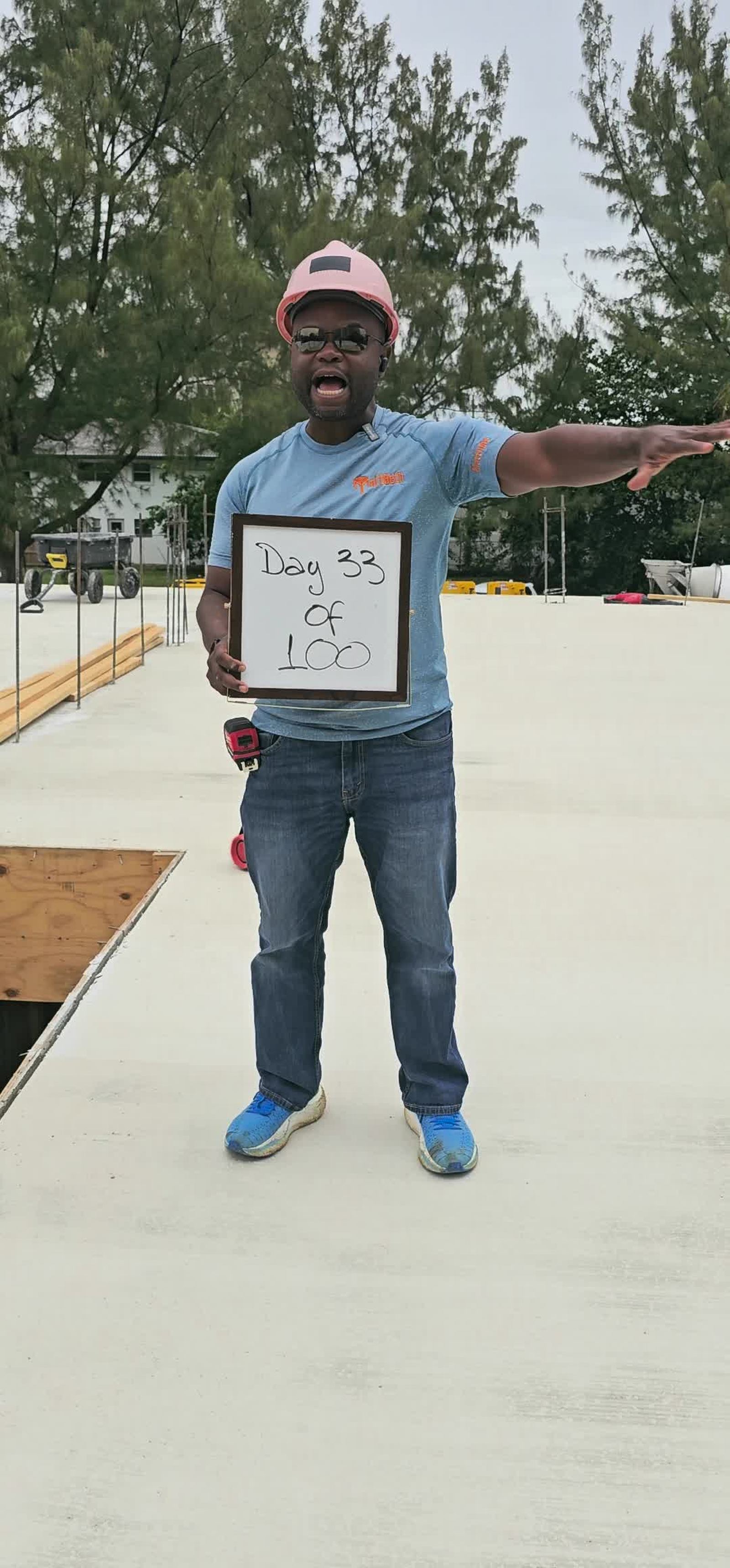Matthias on the slab, day 33 of the 100-day build